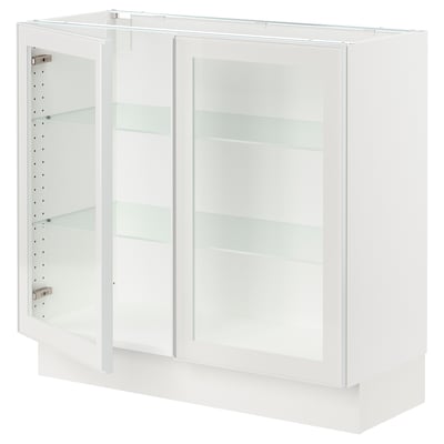 SEKTION Gabinete bajo 2 puertas vidrio, blanco/Hejsta Vidrio transparente blanco, 91x37x76 cm