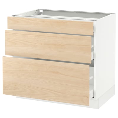 SEKTION Gabinete bajo 3 cajones, blanco Maximera/Askersund efecto fresno claro, 91x61x76 cm