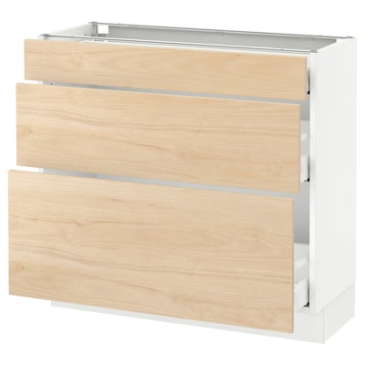 SEKTION Gabinete bajo 3 cajones, blanco Maximera/Askersund efecto fresno claro, 91x37x76 cm