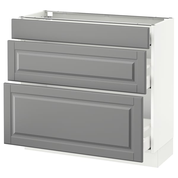 SEKTION Gabinete bajo 3 cajones, blanco Maximera/Bodbyn gris, 91x37x76 cm