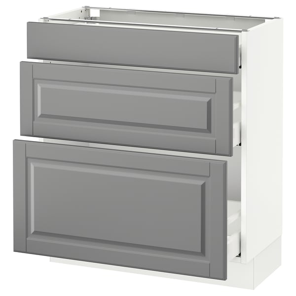 SEKTION Gabinete bajo 3 cajones, blanco Maximera/Bodbyn gris, 76x37x76 cm