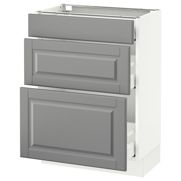 SEKTION Gabinete bajo 3 cajones, blanco Maximera/Bodbyn gris, 61x37x76 cm