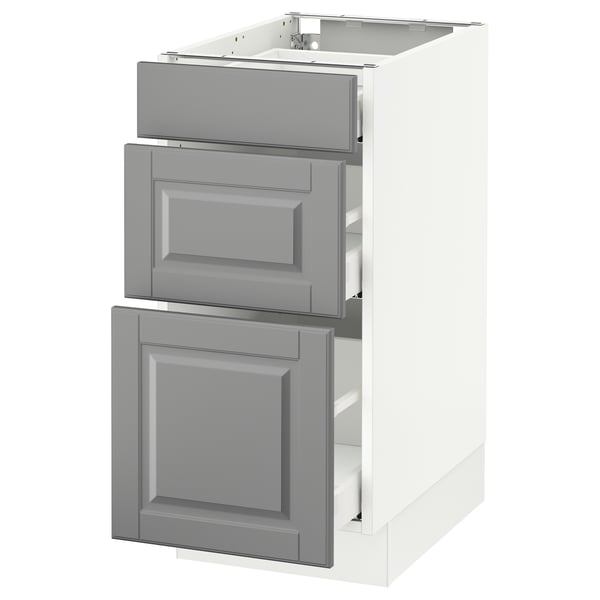 SEKTION Gabinete bajo 3 cajones, blanco Maximera/Bodbyn gris, 38x61x76 cm