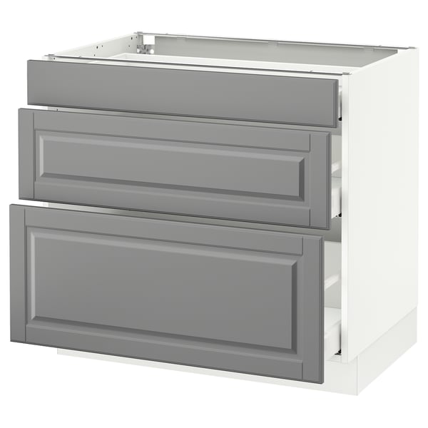SEKTION Gabinete bajo 3 cajones, blanco Maximera/Bodbyn gris, 91x61x76 cm