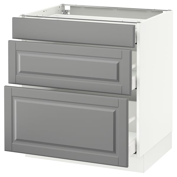 SEKTION Gabinete bajo 3 cajones, blanco Maximera/Bodbyn gris, 76x61x76 cm