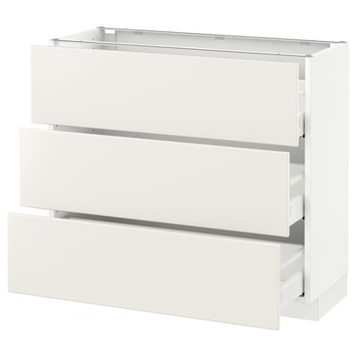 SEKTION Gabinete bajo 3 cajones, blanco Maximera/Veddinge blanco, 91x37x76 cm