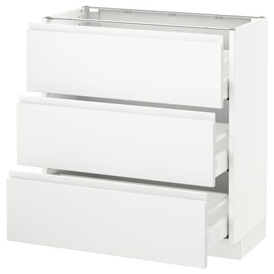 SEKTION Gabinete bajo 3 cajones, blanco Maximera/Voxtorp blanco mate, 76x37x76 cm