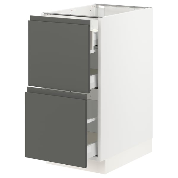 SEKTION Gabinete bajo 3 cajones, blanco Maximera/Voxtorp gris oscuro, 38x61x76 cm