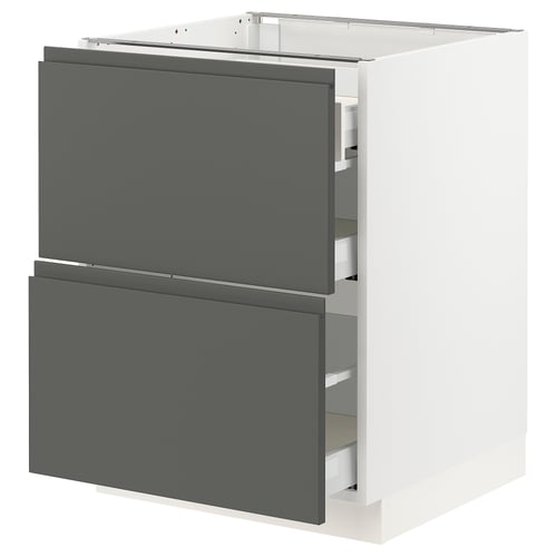 SEKTION Gabinete bajo 3 cajones, blanco Maximera/Voxtorp gris oscuro, 61x61x76 cm