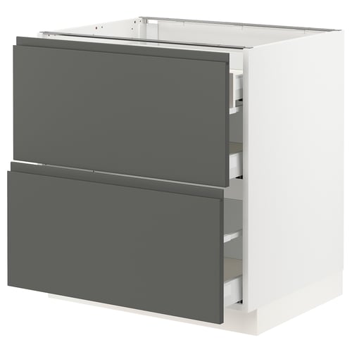 SEKTION Gabinete bajo 3 cajones, blanco Maximera/Voxtorp gris oscuro, 76x61x76 cm