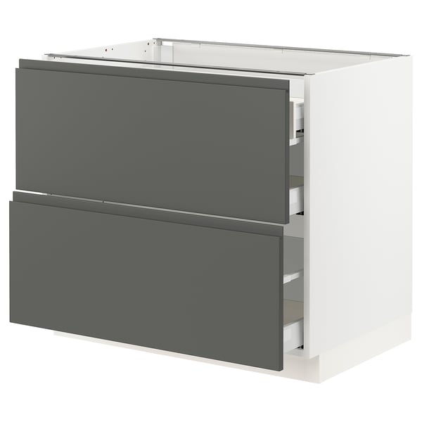 SEKTION Gabinete bajo 3 cajones, blanco Maximera/Voxtorp gris oscuro, 91x61x76 cm