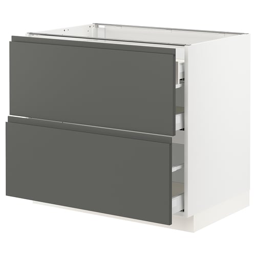 SEKTION Gabinete bajo 3 cajones, blanco Maximera/Voxtorp gris oscuro, 91x61x76 cm