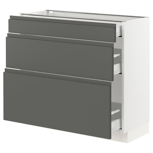 SEKTION Gabinete bajo 3 cajones, blanco Maximera/Voxtorp gris oscuro, 91x37x76 cm