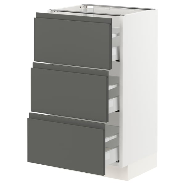 SEKTION Gabinete bajo 3 cajones, blanco Maximera/Voxtorp gris oscuro, 46x37x76 cm