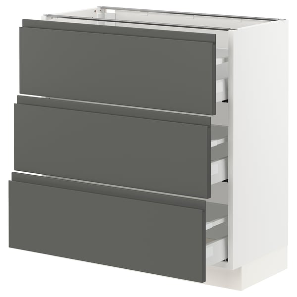 SEKTION Gabinete bajo 3 cajones, blanco Maximera/Voxtorp gris oscuro, 76x37x76 cm