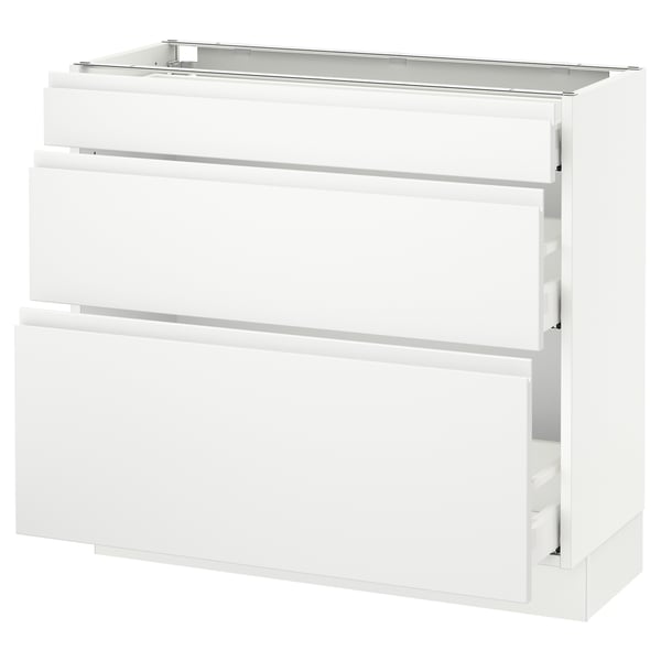 SEKTION Gabinete bajo 3 cajones, blanco/Voxtorp blanco mate, 91x37x76 cm