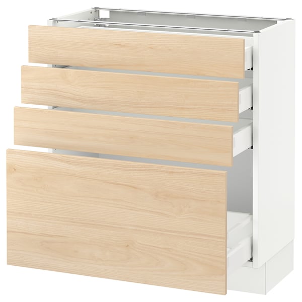 SEKTION Gabinete bajo 4 cajones, blanco Maximera/Askersund efecto fresno claro, 76x37x76 cm
