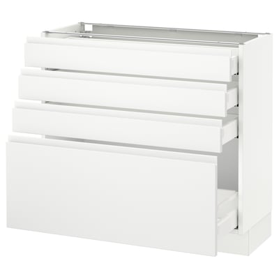 SEKTION Gabinete bajo 4 cajones, blanco Maximera/Voxtorp blanco mate, 91x37x76 cm
