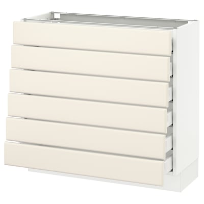 SEKTION Gabinete bajo 6 cajones, blanco Maximera/Bodbyn hueso, 91x37x76 cm