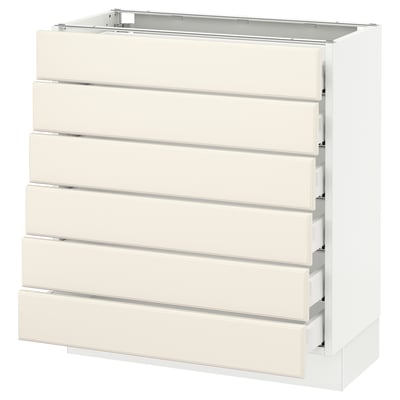 SEKTION Gabinete bajo 6 cajones, blanco Maximera/Bodbyn hueso, 76x37x76 cm