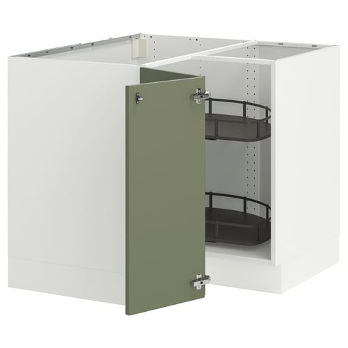 SEKTION Gabinete bajo esquina c/ carrusel, blanco/Axstad verde grisáceo, 97x61x76 cm
