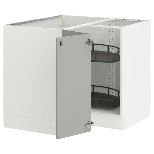 SEKTION Gabinete bajo esquina c/ carrusel, blanco/Havstorp gris claro, 97x61x76 cm