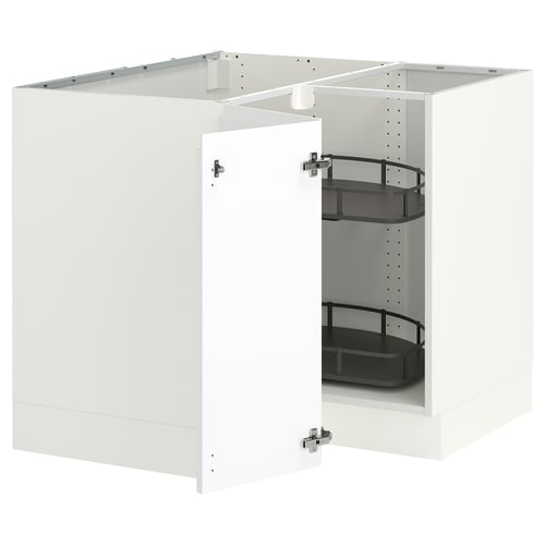 SEKTION Gabinete bajo esquina c/ carrusel, blanco/Voxtorp blanco mate, 97x61x76 cm