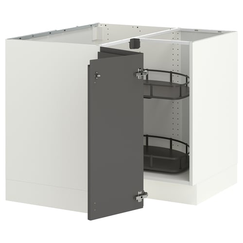 SEKTION Gabinete bajo esquina c/ carrusel, blanco/Voxtorp gris oscuro, 97x61x76 cm