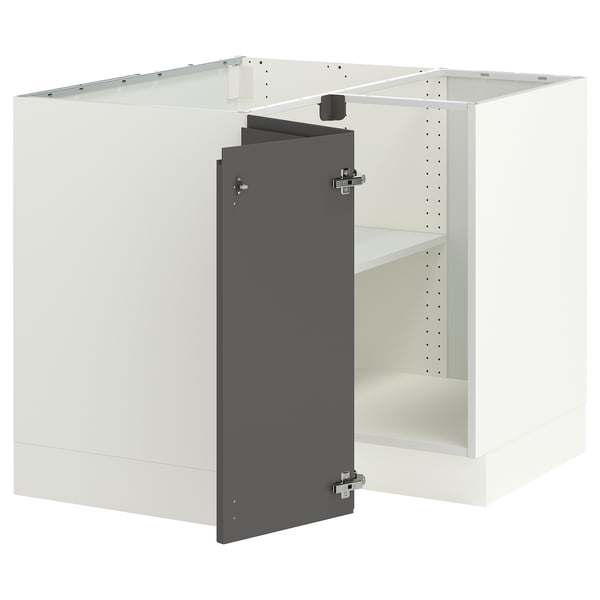 SEKTION Gabinete bajo esquina c/ estante, blanco/Voxtorp gris oscuro, 97x61x76 cm