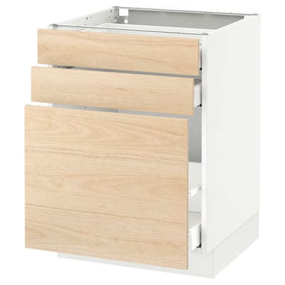 SEKTION Gabinete bajo extraíble 2 cajones, blanco Maximera/Askersund efecto fresno claro, 61x61x76 cm