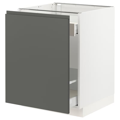 SEKTION Gabinete bajo extraíble, blanco Maximera/Voxtorp gris oscuro, 61x61x76 cm