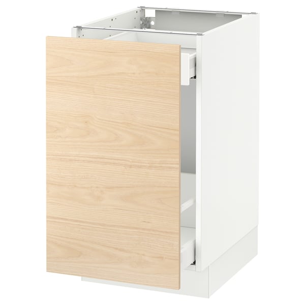 SEKTION Gabinete bajo p/bote basura 1 prta, blanco Maximera/Askersund efecto fresno claro, 46x61x76 cm