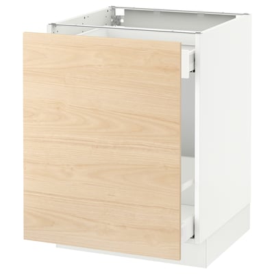 SEKTION Gabinete bajo p/bote basura 1 prta, blanco Maximera/Askersund efecto fresno claro, 61x61x76 cm