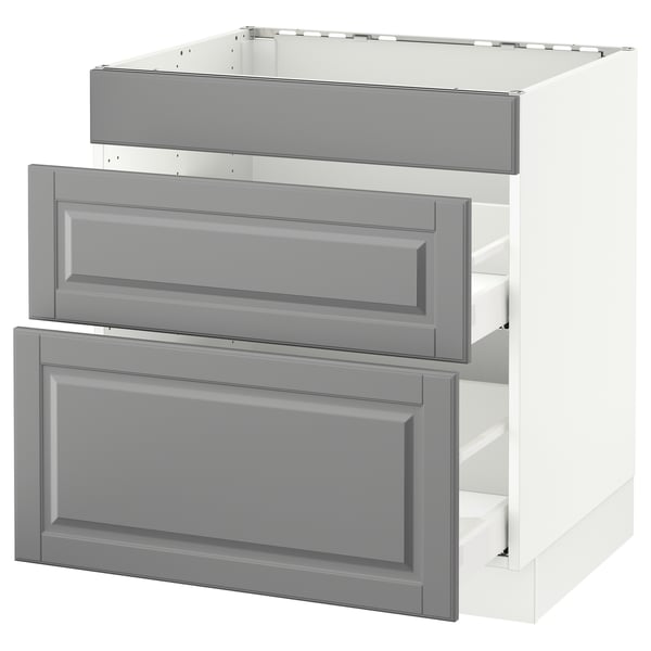SEKTION Gabinete bajo p/ parrilla 2 cajones, blanco Maximera/Bodbyn gris, 76x61x76 cm