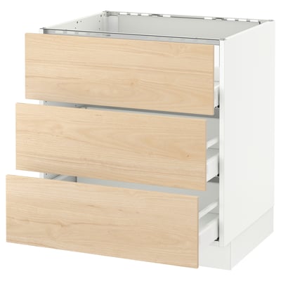 SEKTION Gabinete bajo p/parrilla 3 cajones, blanco Maximera/Askersund efecto fresno claro, 76x61x76 cm