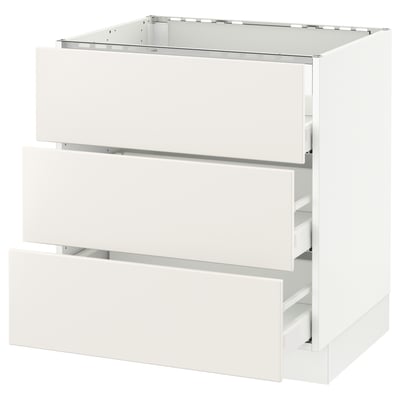 SEKTION Gabinete bajo p/parrilla 3 cajones, blanco Maximera/Veddinge blanco, 76x61x76 cm