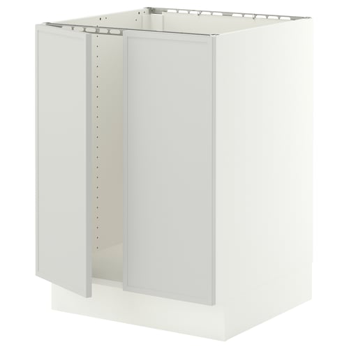 SEKTION Gabinete bajo p/ tarja 2 puertas, blanco/Aspudden gris claro, 61x61x76 cm