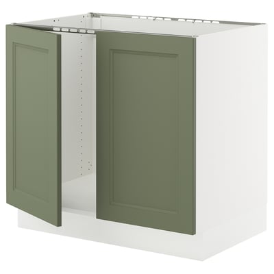 SEKTION Gabinete bajo p/ tarja 2 puertas, blanco/Axstad verde grisáceo, 91x61x76 cm
