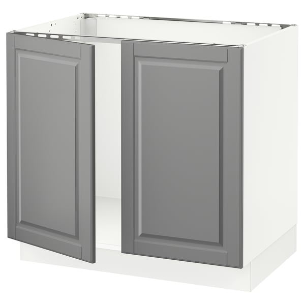 SEKTION Gabinete bajo p/ tarja 2 puertas, blanco/Bodbyn gris, 91x61x76 cm
