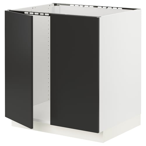 SEKTION Gabinete bajo p/ tarja 2 puertas, blanco/Nickebo Carbón mate, 76x61x76 cm