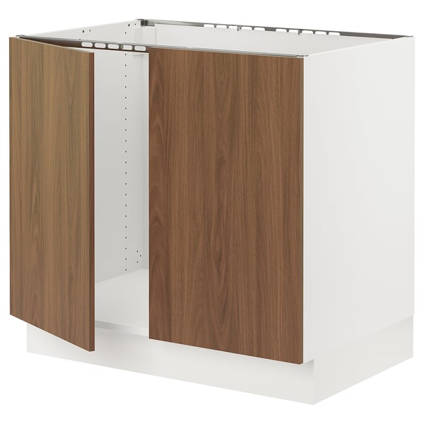 SEKTION Gabinete bajo p/ tarja 2 puertas, blanco/Tistorp Efecto nogal café, 91x61x76 cm