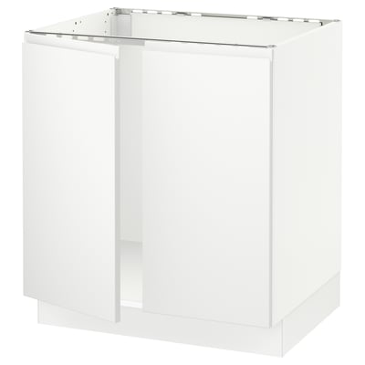 SEKTION Gabinete bajo p/ tarja 2 puertas, blanco/Voxtorp blanco mate, 76x61x76 cm
