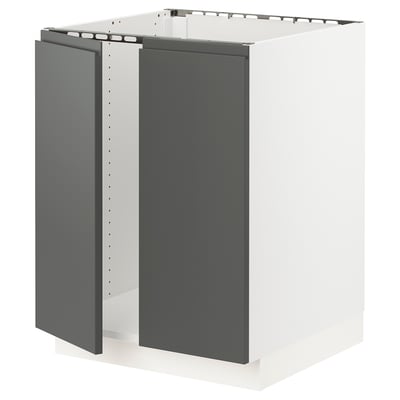 SEKTION Gabinete bajo p/ tarja 2 puertas, blanco/Voxtorp gris oscuro, 61x61x76 cm