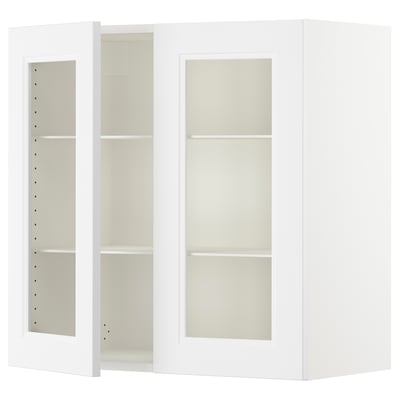 SEKTION Gabinete de pared 2 puertas vidrio, blanco/Axstad blanco mate, 76x37x76 cm