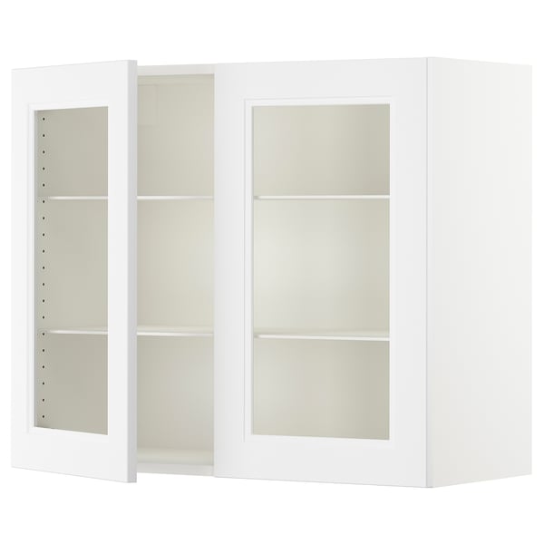 SEKTION Gabinete de pared 2 puertas vidrio, blanco/Axstad blanco mate, 91x37x76 cm