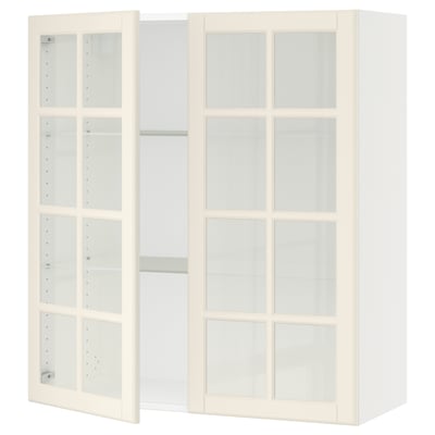 SEKTION Gabinete de pared 2 puertas vidrio, blanco/Bodbyn hueso, 91x37x102 cm