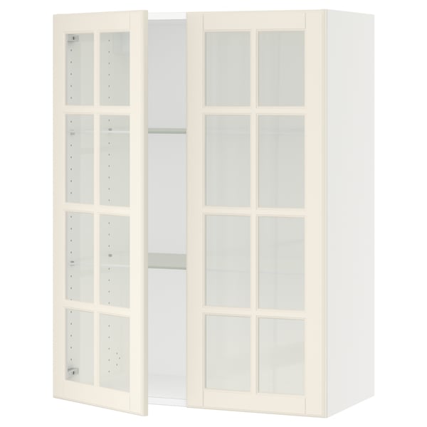 SEKTION Gabinete de pared 2 puertas vidrio, blanco/Bodbyn hueso, 76x37x102 cm