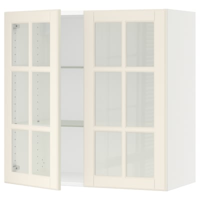SEKTION Gabinete de pared 2 puertas vidrio, blanco/Bodbyn hueso, 76x37x76 cm