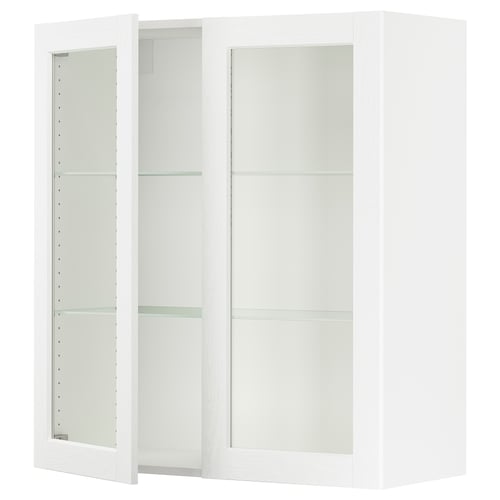 SEKTION Gabinete de pared 2 puertas vidrio, blanco Enköping/blanco efecto madera, 91x37x102 cm