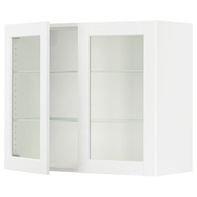 SEKTION Gabinete de pared 2 puertas vidrio, blanco Enköping/blanco efecto madera, 91x37x76 cm